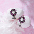 Flower Jhumka Oxidised 925 Sterling Silver Earrings