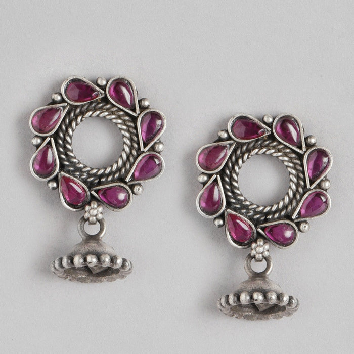 Flower Jhumka Oxidised 925 Sterling Silver Earrings