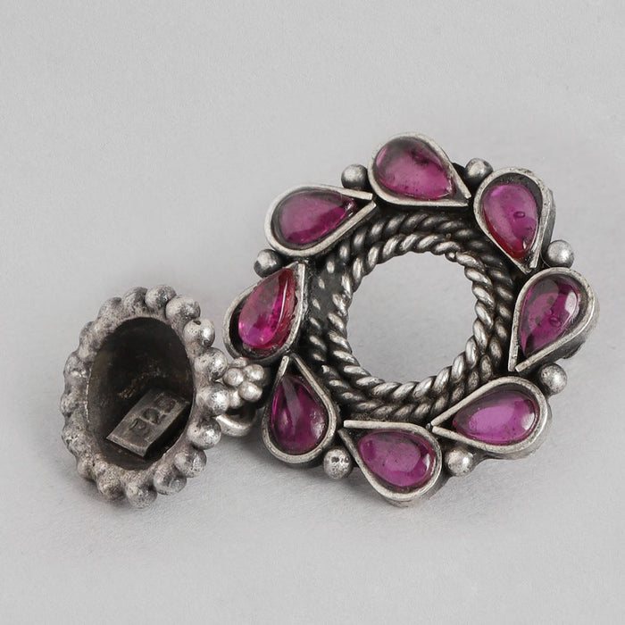 Flower Jhumka Oxidised 925 Sterling Silver Earrings