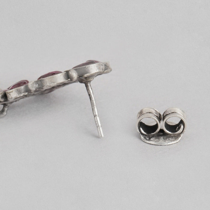 Flower Jhumka Oxidised 925 Sterling Silver Earrings