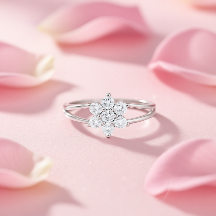 Flower of Fortune Rhodium Plated Ring (Adjustable)