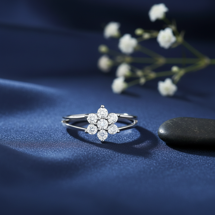 Flower of Fortune Rhodium Plated Ring (Adjustable)