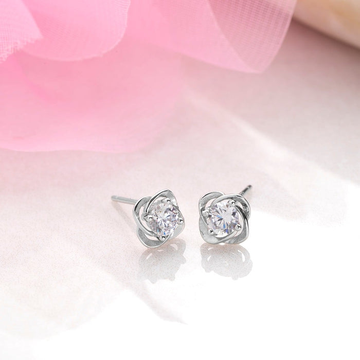 Flower Solitaire CZ 925 Sterling Silver Stud Earrings