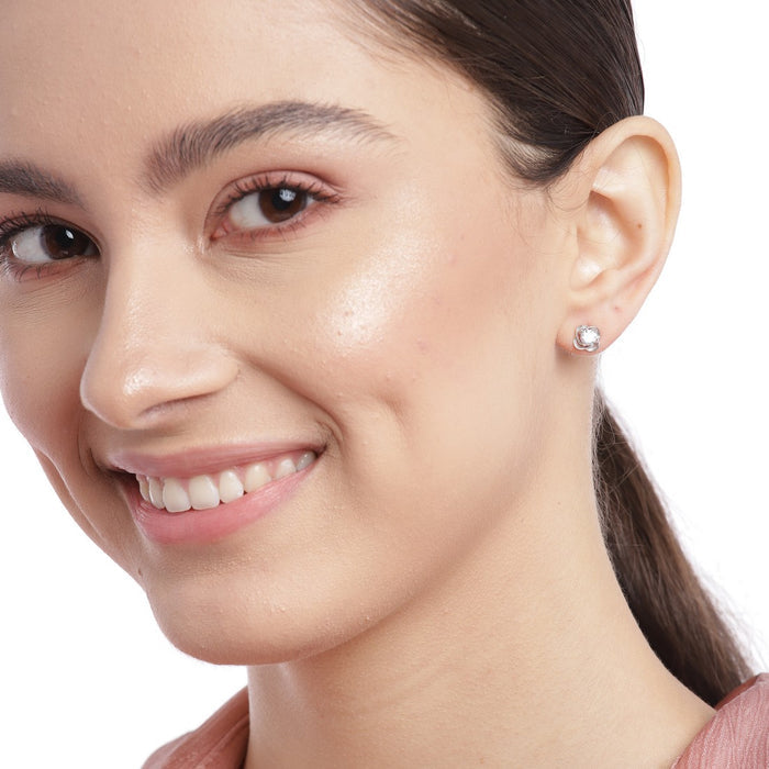 Flower Solitaire CZ 925 Sterling Silver Stud Earrings