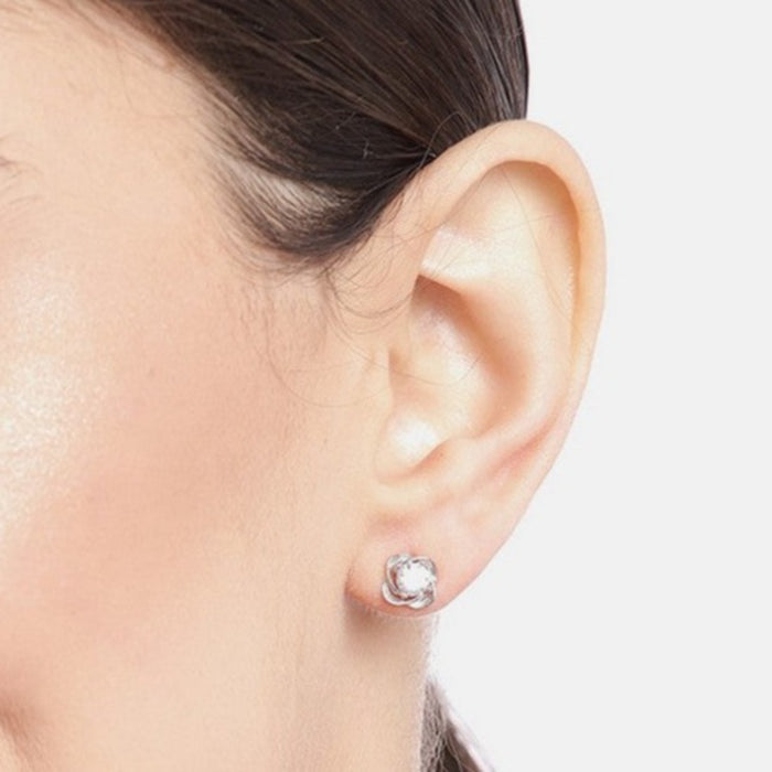 Flower Solitaire CZ 925 Sterling Silver Stud Earrings