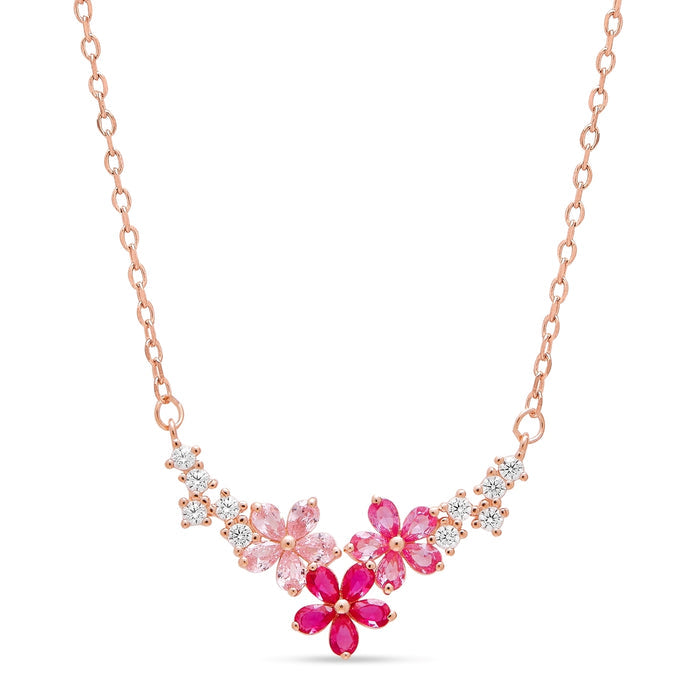 Women's 925 Sterling Silver rose gold-plated flower necklace with pink crystals. – Zavya