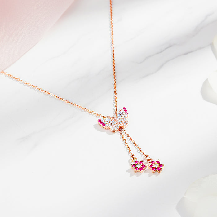 Flutter of Love Butterfly Rose Gold Plated Necklace