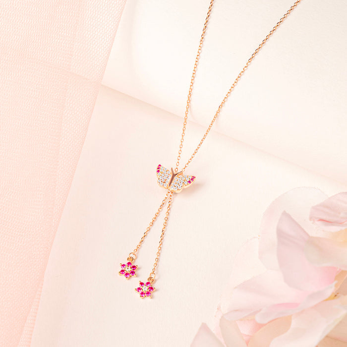 Flutter of Love Butterfly Rose Gold Plated Necklace