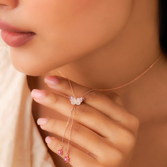 Flutter of Love Butterfly Rose Gold Plated Necklace