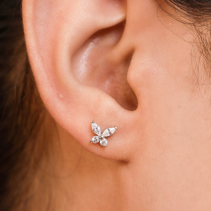 Fluttering Beauty Rhodium Plated 925 Sterling Silver Butterfly Stud Earring
