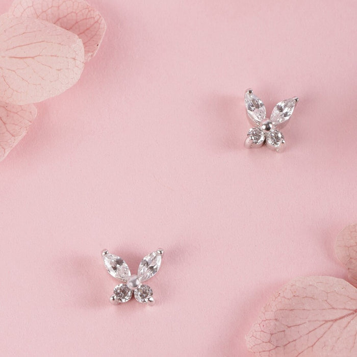 Fluttering Beauty Rhodium Plated 925 Sterling Silver Butterfly Stud Earring