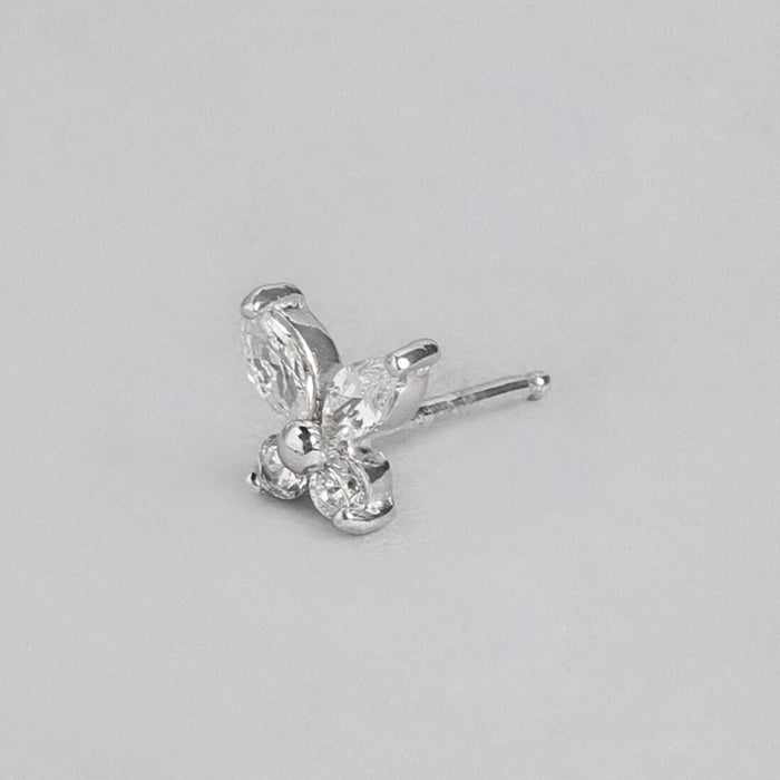 Fluttering Beauty Rhodium Plated 925 Sterling Silver Butterfly Stud Earring
