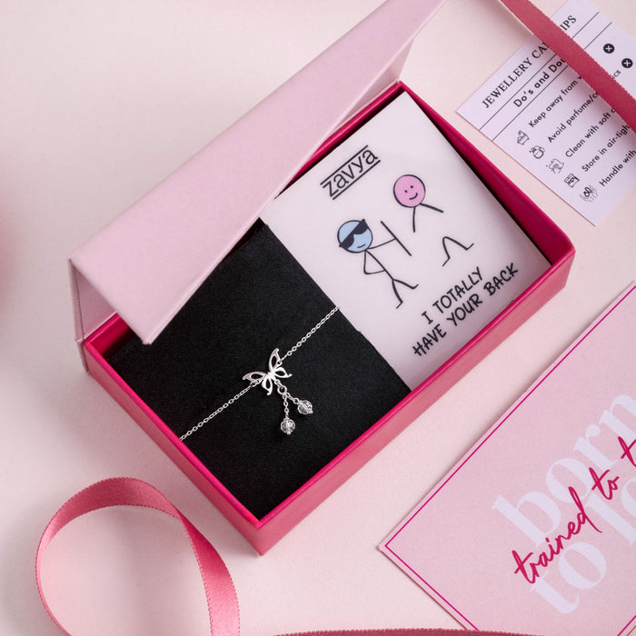 Fluttering Butterfly Dreams Rhodium Plated 925 Sterling Silver Anklet Gift Hamper