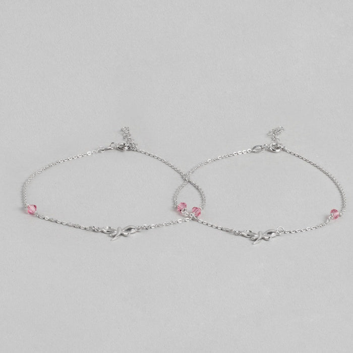 925 Sterling Silver anklets for women with delicate chains, butterfly charms, and pink studded stones. – Zavya
