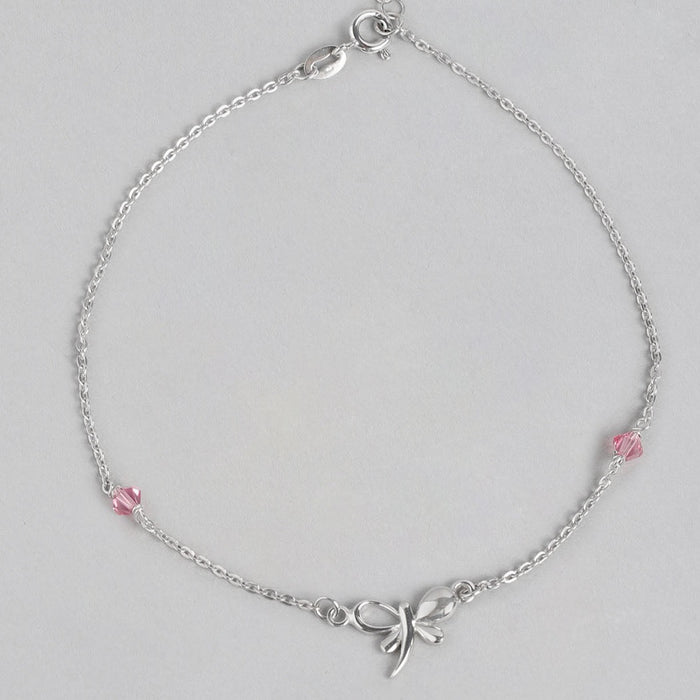 Women's 925 Sterling Silver anklet featuring a delicate butterfly charm and pink studded stones – Zavya