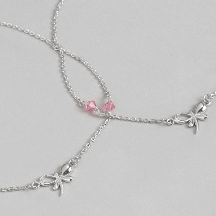 925 Sterling Silver butterfly anklet for women with pink stones. Elegant silver jewellery – Zavya