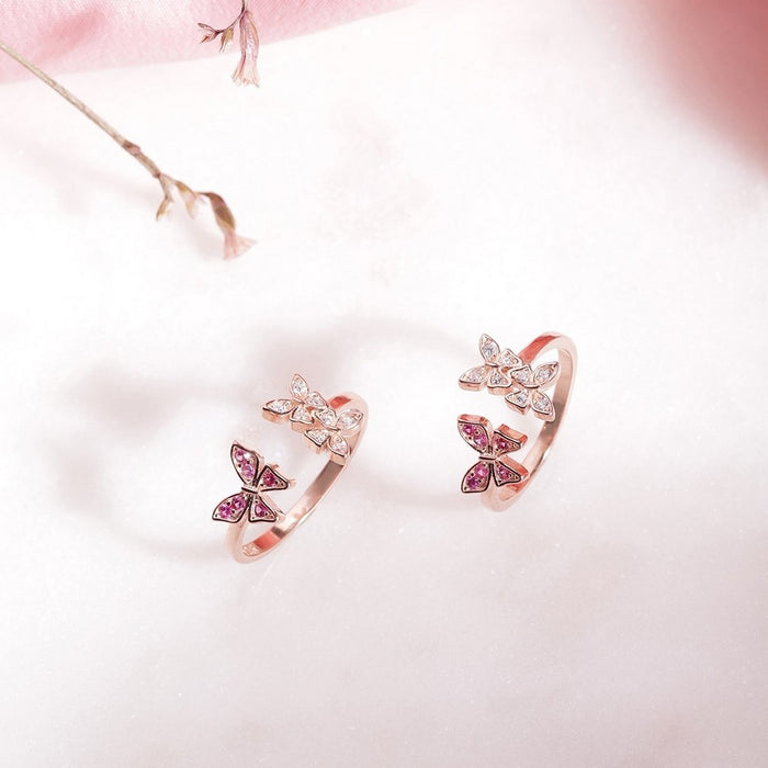 Fluttering Butterfly Rose Gold Plated 925 Silver Toe Ring (Adjsutable)
