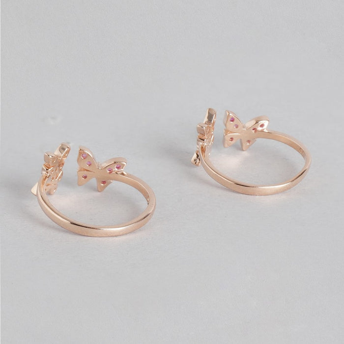 Fluttering Butterfly Rose Gold Plated 925 Silver Toe Ring (Adjsutable)