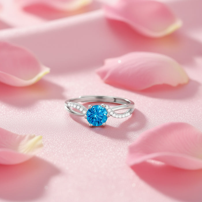 925 Sterling Silver Ocean’s Forever Solitaire Rhodium Plated Ring (Adjustable) for Women – Zavya