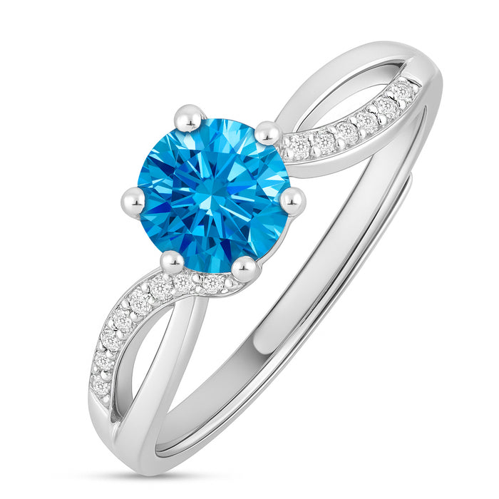 925 Sterling Silver solitaire ring for women with a round blue stone and twisted crystal band – Zavya