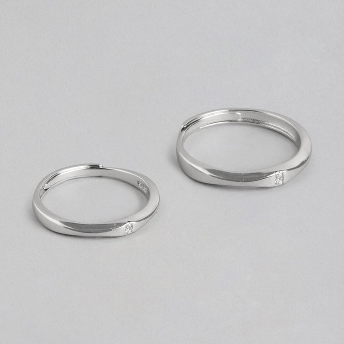 Forever Bonded Rhodium-Plated 925 Sterling Silver Couple Ring (Adjustable)
