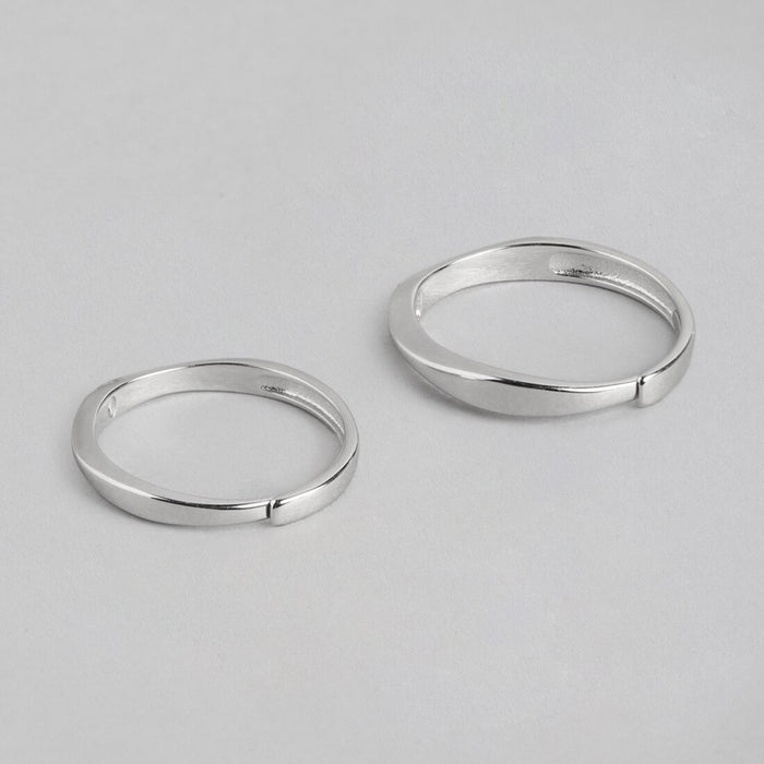 Forever Bonded Rhodium-Plated 925 Sterling Silver Couple Ring (Adjustable)