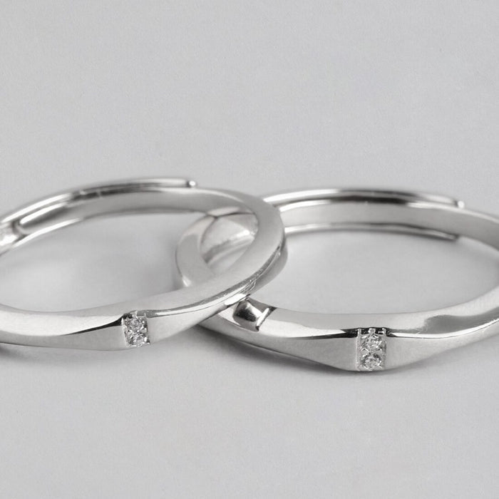 Forever Bonded Rhodium-Plated 925 Sterling Silver Couple Ring (Adjustable)