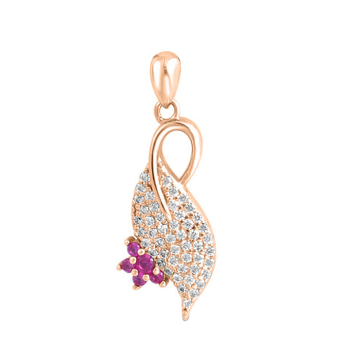 Women's rose gold plated 925 Sterling Silver necklace pendant with white stones and pink flower – Zavya