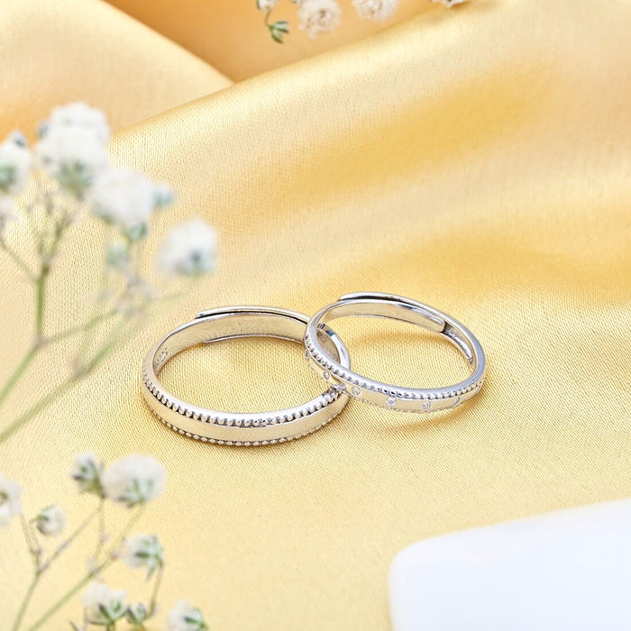 Forever Together Rhodium Plated 925 Sterling Silver Couple Ring (Adjustable)