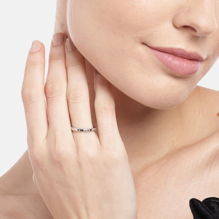 Forever Together Rhodium Plated 925 Sterling Silver Couple Ring (Adjustable)