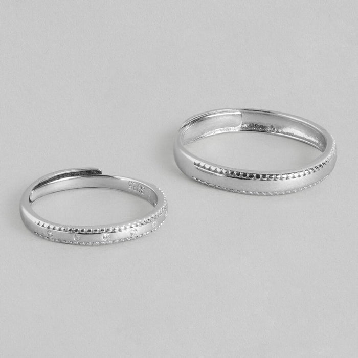 Forever Together Rhodium Plated 925 Sterling Silver Couple Ring (Adjustable)