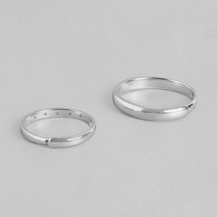 Forever Together Rhodium Plated 925 Sterling Silver Couple Ring (Adjustable)