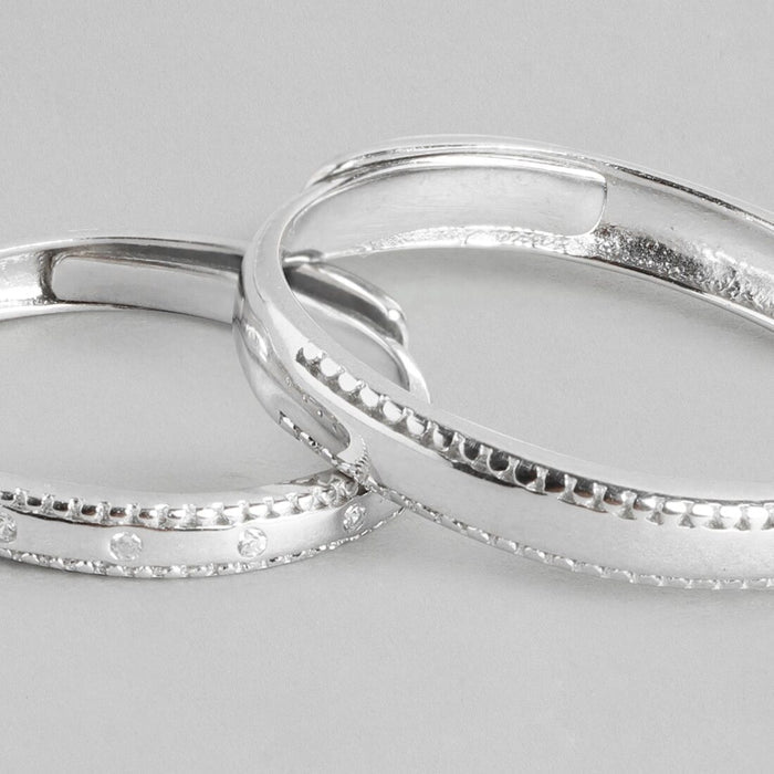 Forever Together Rhodium Plated 925 Sterling Silver Couple Ring (Adjustable)