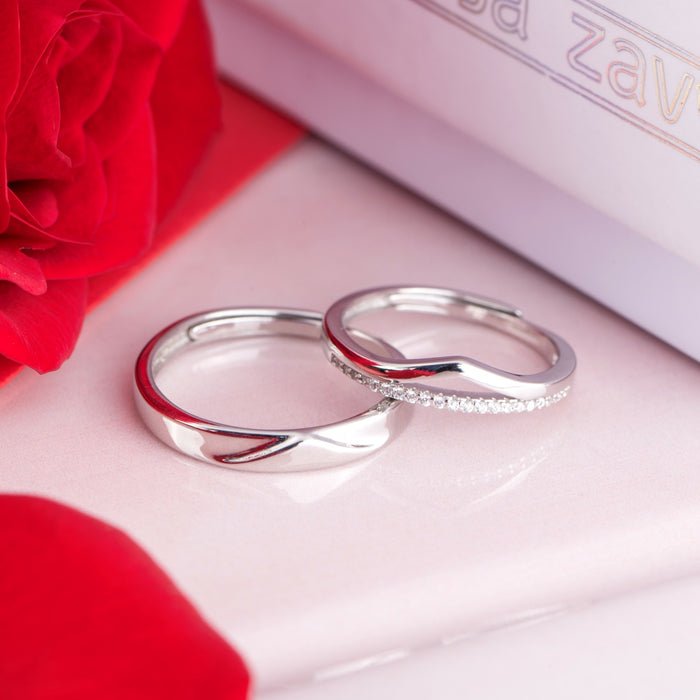 Forever Us Rhodium Plated 925 Sterling Silver Couple Ring (Adjustable)
