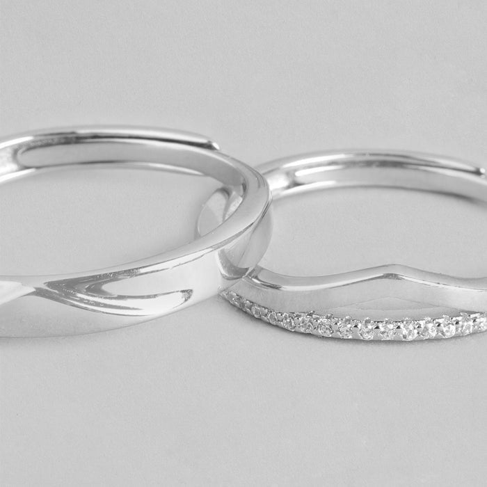 Forever Us Rhodium Plated 925 Sterling Silver Couple Ring (Adjustable)