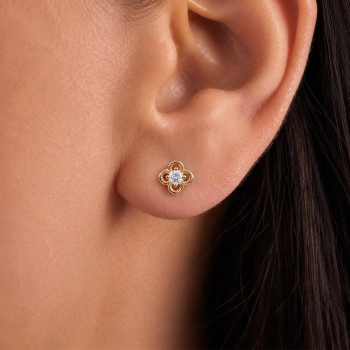 Four Petal Floral Gold Plated 925 Silver Stud Earrings