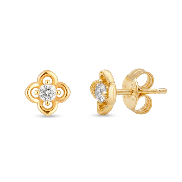 Four Petal Floral Gold Plated 925 Silver Stud Earrings