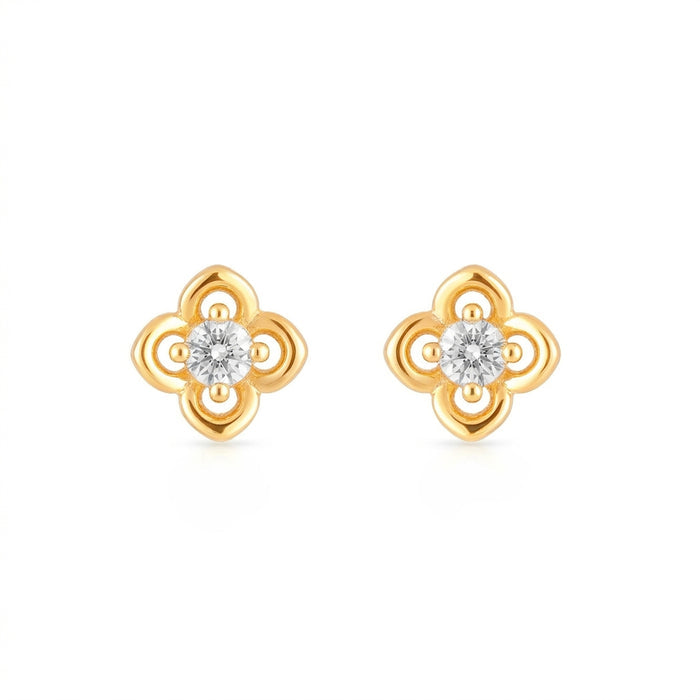 Four Petal Floral Gold Plated 925 Silver Stud Earrings