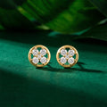 Four Petal Spark Gold Plated 925 Sterling Silver Stud Earrings