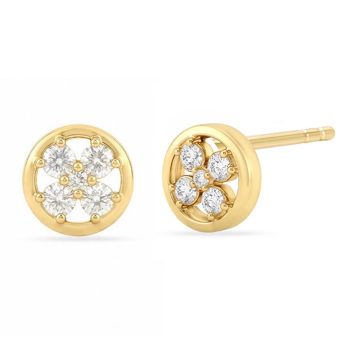 Four Petal Spark Gold Plated 925 Sterling Silver Stud Earrings