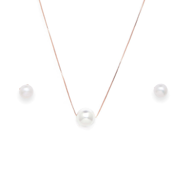 Freshwater Pearl 925 Silver Jewellery Set in Rose Gold