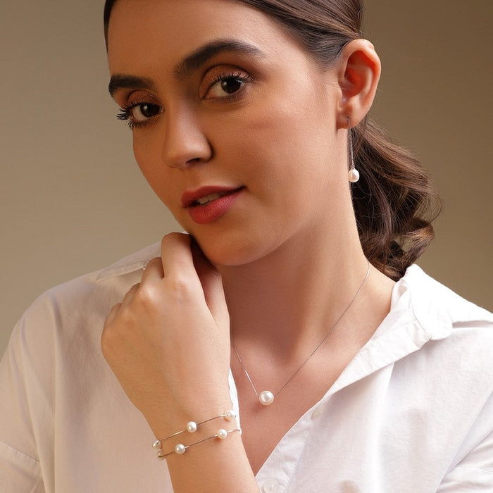 Freshwater Pearl Rhodium Plated 925 Sterling Silver Jewelery set