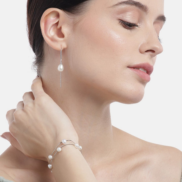 Freshwater Pearl Rhodium Plated 925 Sterling Silver Jewelery set