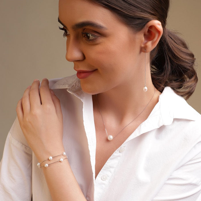 Freshwater Pearl Rhodium Plated 925 Sterling Silver Jewelery set