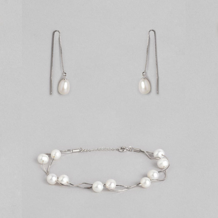 Freshwater Pearl Rhodium Plated 925 Sterling Silver Jewelery set