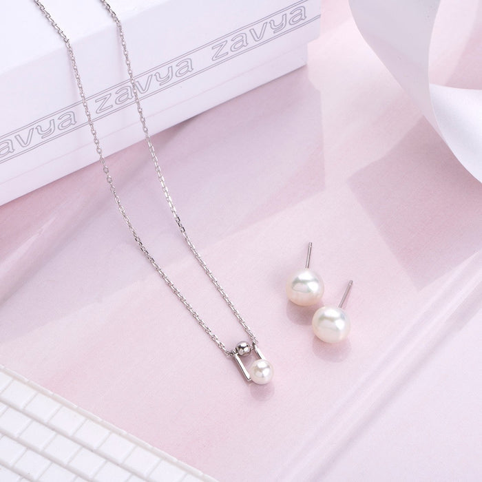 Freshwater Pearl Rhodium Plated 925 Sterling Silver Jewellery Set