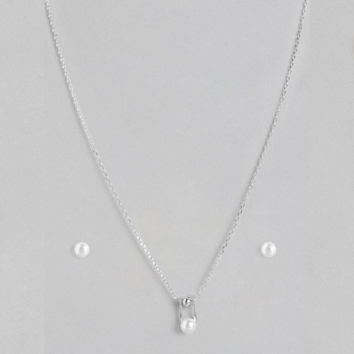 Freshwater Pearl Rhodium Plated 925 Sterling Silver Jewellery Set