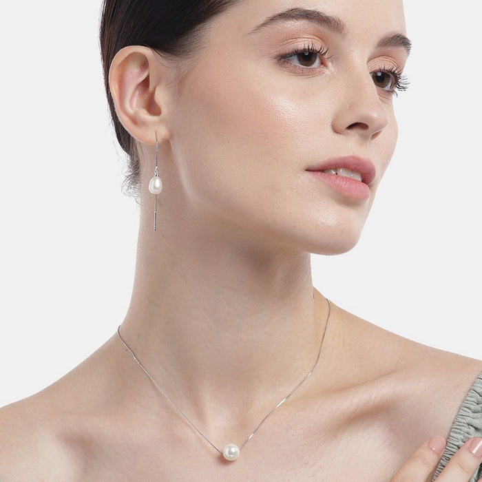 Freshwater Pearl Rhodium Plated 925 Sterling Silver Jewelry Set