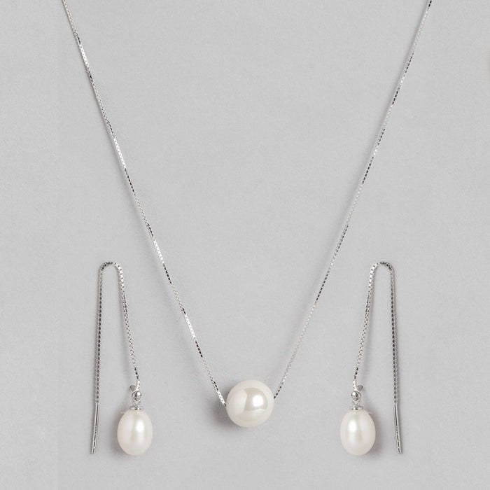Freshwater Pearl Rhodium Plated 925 Sterling Silver Jewelry Set