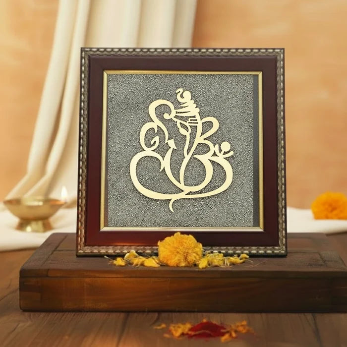 Ganesh Ji Raw Pyrite Frame for Prosperity and Good Fortune